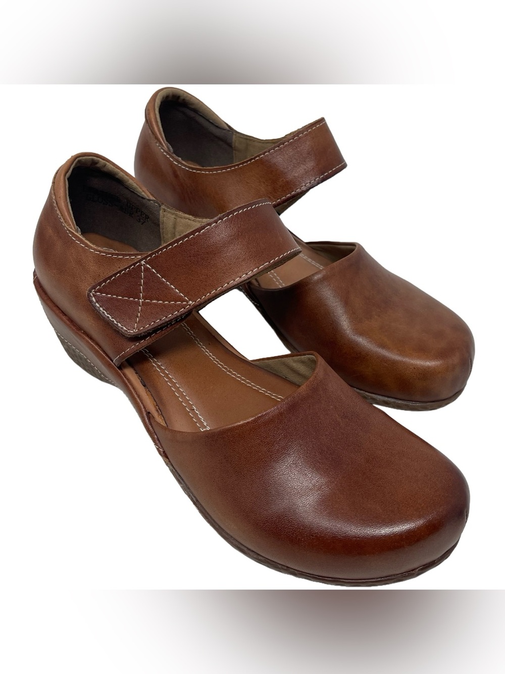 L'Artiste by Spring Step Women’s EU 37/US 6.5-7 Gloss Brown Leather Mary Janes